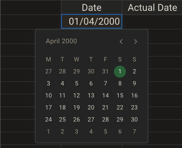 Date Format in Spreadsheet (dark mode)